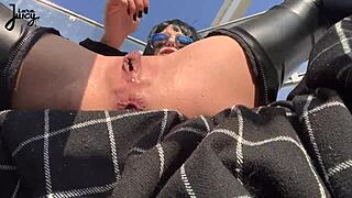 public squirt brunette babe larajuicy rides dildo on ferris wheel