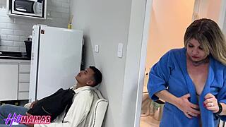 hey milf samira summer's huge clit pussy gets licked fucked by two young guys in hot bath menage