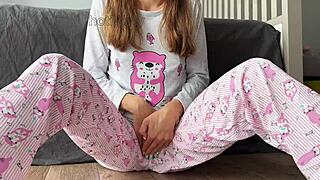 pajama skinny babe squirts from intimate fingering