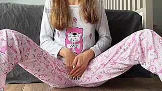 pajama skinny babe squirts from intimate fingering