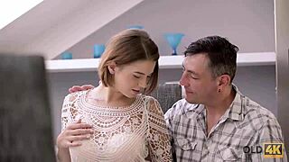 Old Man Drills Shaved Pussy of Jaw-Dropping Student Marina Visconti