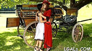 two petite honeys finger tight pussies with monster dildos