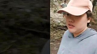 chubby asian wife gives outdoor pov blowjob then creampie scream