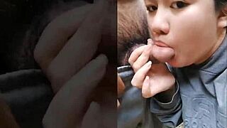 chubby asian wife gives outdoor pov blowjob then creampie scream