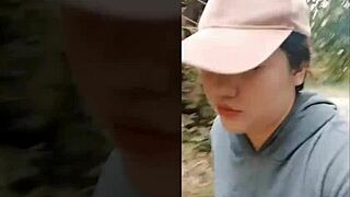 chubby asian wife gives outdoor pov blowjob then creampie scream