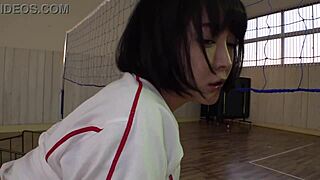 Japanese volleyball babe's huge tits practice footage