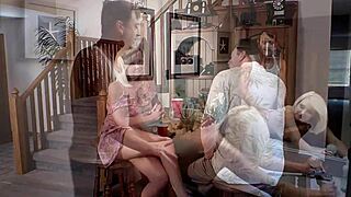 blonde wife risks facial doggy fuck while hubby might catch her