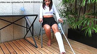 the car accident leaves her in a short cast leg craving fetish attention