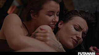 Tomboy futa lesbians wrestle in prison squirting cum during horny sexfight