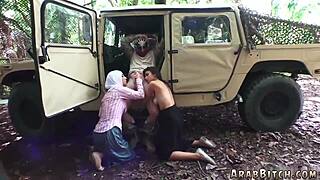 muslim teen army girl bends for old man's hardcore outdoor uniform fuck