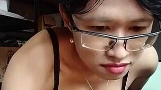 Asian Ladyboy Jerks Cock In Office