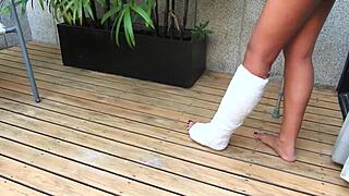 the car accident leaves her in a short cast leg craving fetish attention