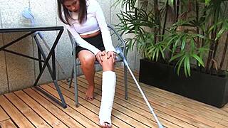 the car accident leaves her in a short cast leg craving fetish attention
