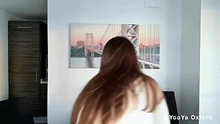 stepmom's fat cock throbs while masturbating at table... stepson catches her and seduces hard