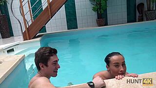 Hey, watch this young cuckold watch a stranger pound his slutty girlfriend by the pool?