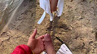 i couldn't resist pounding this cute blonde's tight pussy outdoors in her fishnets