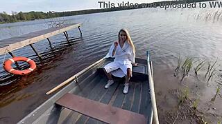 i couldn't resist pounding this cute blonde's tight pussy outdoors in her fishnets