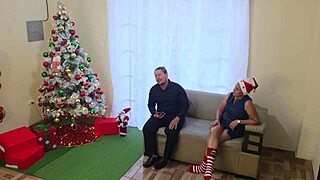 perverted stepson pounds milf stepmom's big tits on christmas eve