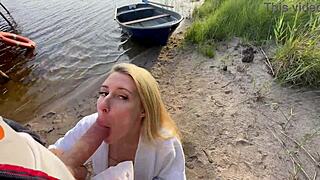 i couldn't resist pounding this cute blonde's tight pussy outdoors in her fishnets