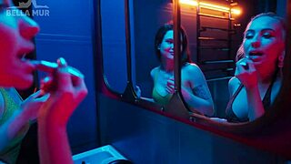 Picked up bella mur and sofia simens toilet pussy lick strapon fuck