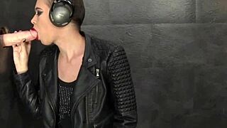 glamour babe slips on heels and toys her pussy before blowbang bukkake facial cumshot mess