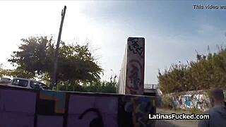 Deepthroating deep then hardcore fucking outdoors in Spain