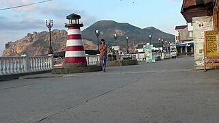 nude stroll turns naughty for milf exhibitionist on public street