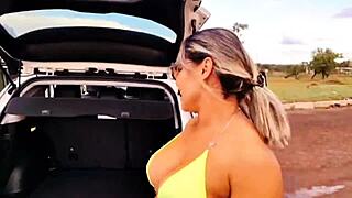 stepmom catches me in her car drops anal creampie surprise outdoors 🌳🍑
