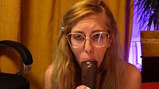 first time this blonde teen with braces wraps her lips around massive bbc while moaning and using toys