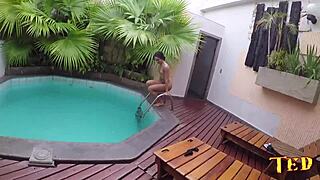 Explosive pool fuck with hot newbie actress Alice Lemes big ass bouncing