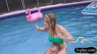 These teen besties slobber wet blowjobs then get drilled deep by the pool