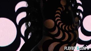 ana foxxx's hairy ebony milf pussy lips part as petite body strips for playboy