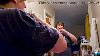 Clara Crisp milf bbw gets ready backstage for giantess fetish filming bts with hairy armpits