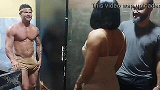 milf lene spreads her pierced pussy wide for hung stud's raw bathroom pounding and full mouth cum cleanup