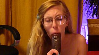 first time this blonde teen with braces wraps her lips around massive bbc while moaning and using toys