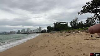 Cum On Tits Babe During Public Beach Flash!