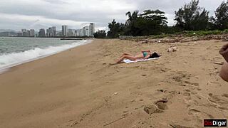 Cum On Tits Babe During Public Beach Flash!