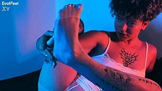 Her nylon-clad feet beg for licks toes sucking and fetish worship