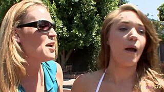 Blonde mature lesbian convinces cute teen to lick her natural tits and pussy eagerly