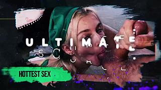 nerdy busty brunette RIDES cock sideways deepthroat bliss