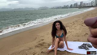 Cum On Tits Babe During Public Beach Flash!