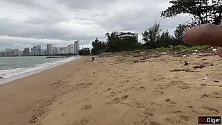 Cum On Tits Babe During Public Beach Flash!