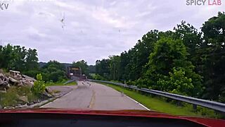 mysterious busty woman on deserted bridge