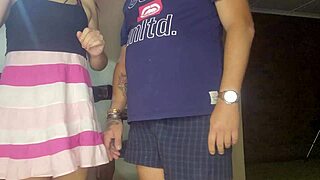 18Yo Petite Skirt Upskirt Rub Leads to Accidental Cumshot