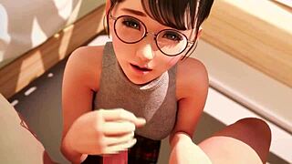 Petite japanese girl strokes cock in teasing handjob closeup
