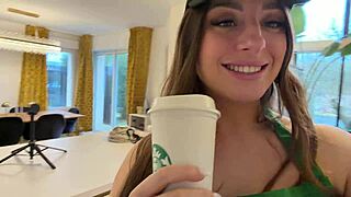 big ass barista's deep throat and pussy lick leads to rough pounding