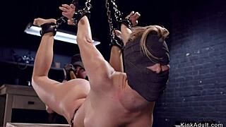 i'm tied up choking on dildo in this busty bdsm prayer desk as milf slave