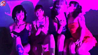 these four little sluts smoke kiss strip and worship each others pretty feet barefoot