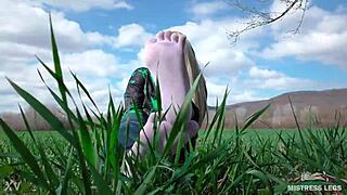 Goddess Toes Spread In Cute Socks Jeans On Grass
