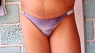 shiny blue panties tease from lover's secret drawer